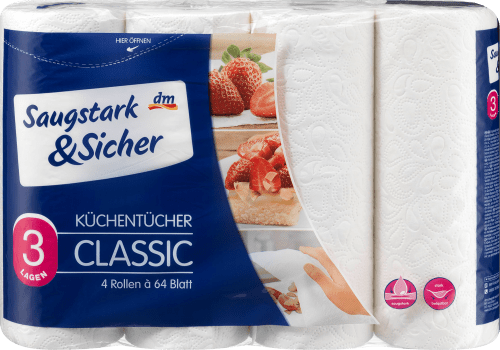 Saugstark&Sicher, Küchentücher Classic 3-lagig (4 x 64 Blatt)