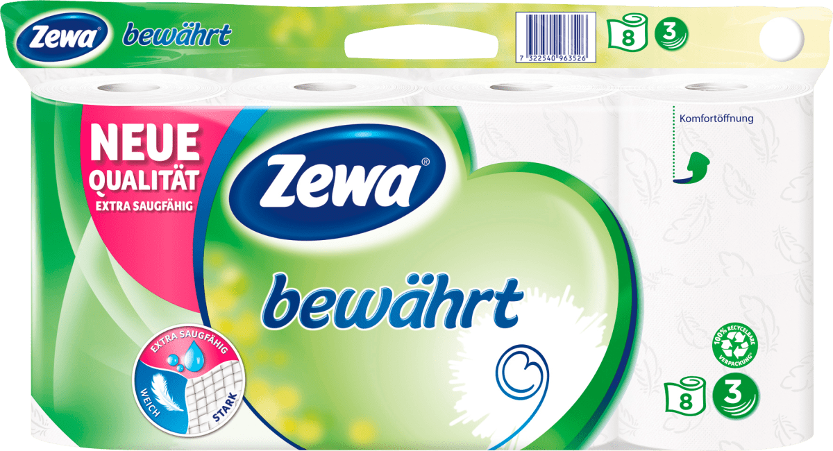 Zewa Toilettenpapier bewährt weiss 3-lagig (16 x 150 Blatt) 1.200 Bl