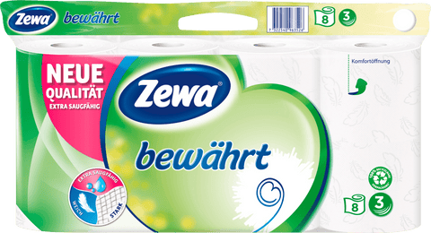 Zewa, Toilettenpapier bewährt weiss 3-lagig (16 x 150 Blatt), 1.200 Bl